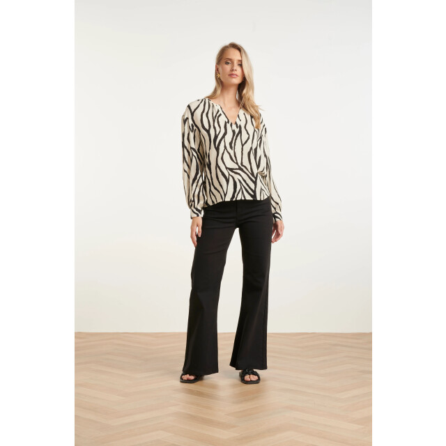 Smashed Lemon Dames top met abstracte zebra print in off-white en zwart | 8718679005289 large
