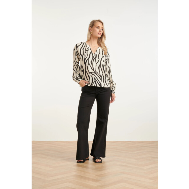 Smashed Lemon Dames top met abstracte zebra print in off-white en zwart | 8718679005289 large