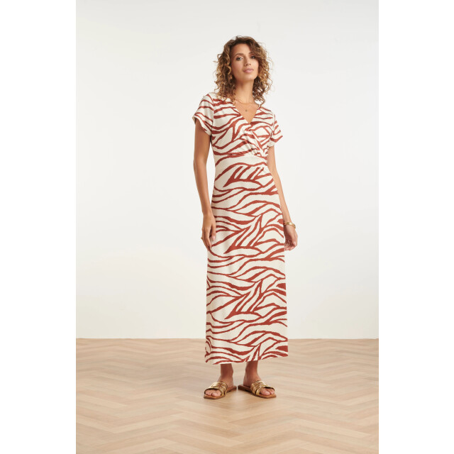 Smashed Lemon Maxi stretch jurk met bruine zebraprint | 8718679003841 large