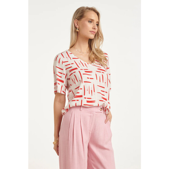 Smashed Lemon Top met grafische streep print rood/wit | 8718679002240 large