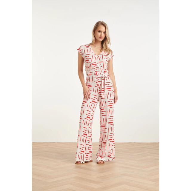 Smashed Lemon Jumpsuit met grafische streep print rood/wit | 8718679002325 large