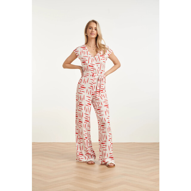 Smashed Lemon Jumpsuit met grafische streep print rood/wit | 8718679002325 large