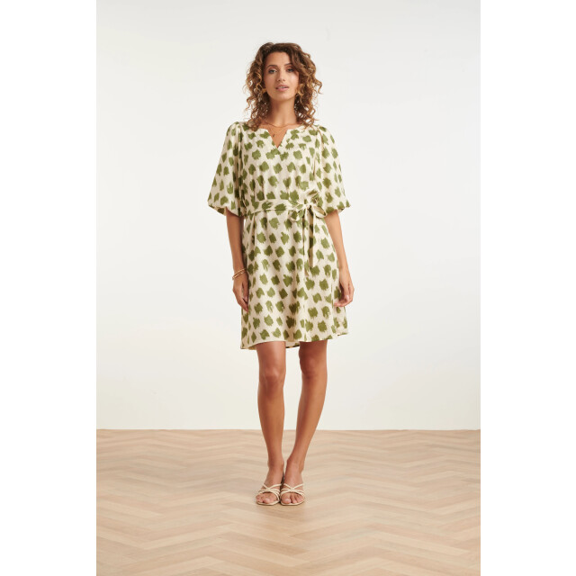 Smashed Lemon Jurk met abstracte groene dieren print en ceintuur | 8718679005685 large