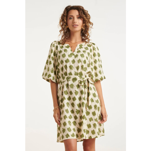 Smashed Lemon Jurk met abstracte groene dieren print en ceintuur | 8718679005685 large