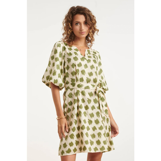 Smashed Lemon Jurk met abstracte groene dieren print en ceintuur | 8718679005685 large