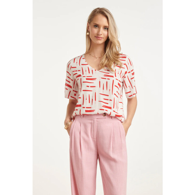 Smashed Lemon Top met grafische streep print rood/wit | 8718679002240 large