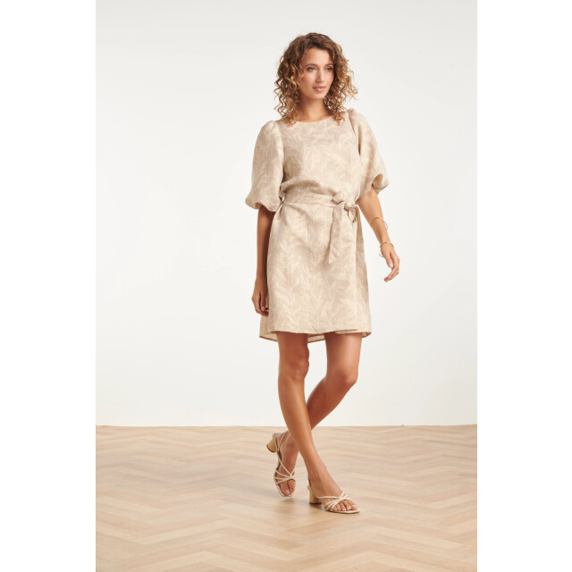 Smashed Lemon Korte jurk met bladprint en lurex stof | 8718679014083 large