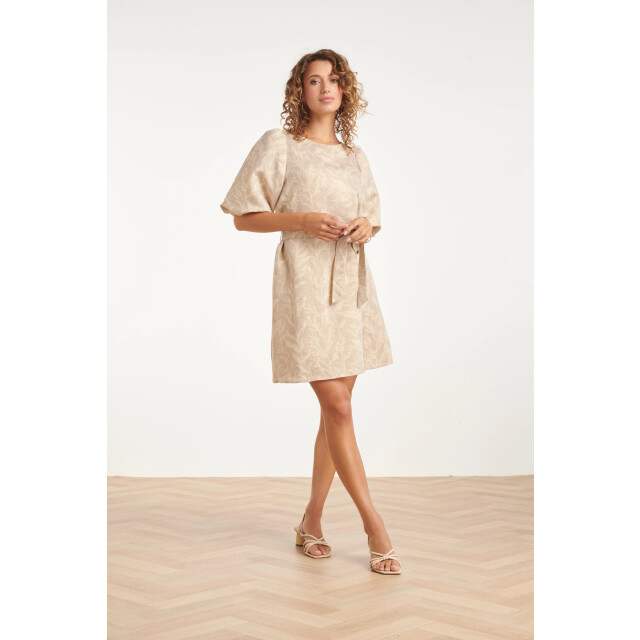 Smashed Lemon Korte jurk met bladprint en lurex stof | 8718679014083 large