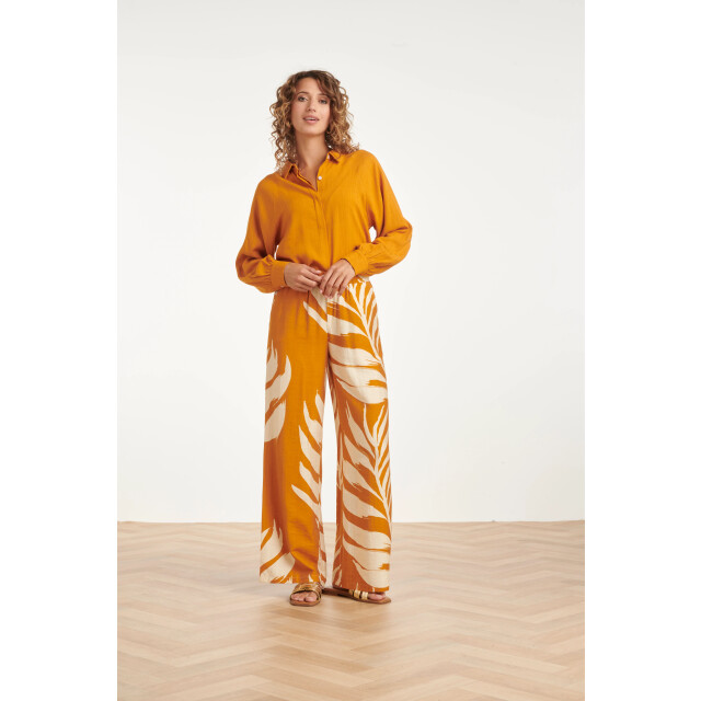 Smashed Lemon Wijde pantalon met botanische blad print oker geel | 8718679004961 large
