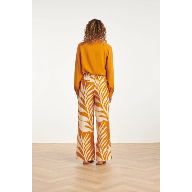 Smashed Lemon Wijde pantalon met botanische blad print oker geel | 8718679004961 large