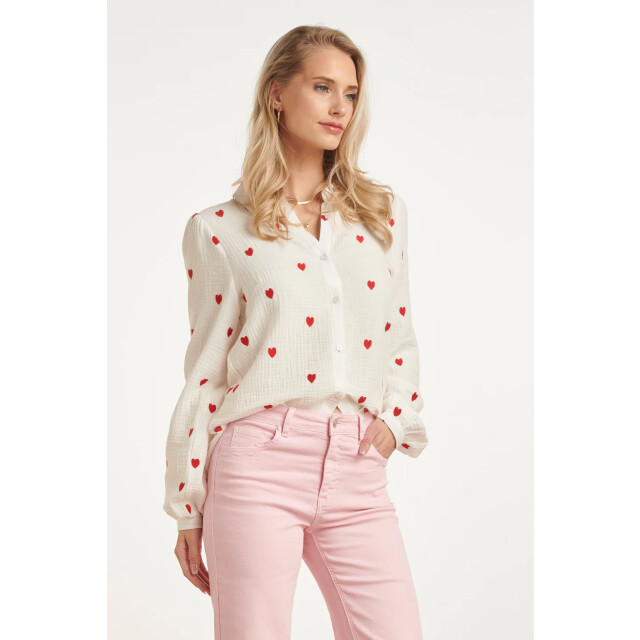 Smashed Lemon Witte blouse met rode hartjes print | 8718679009607 large