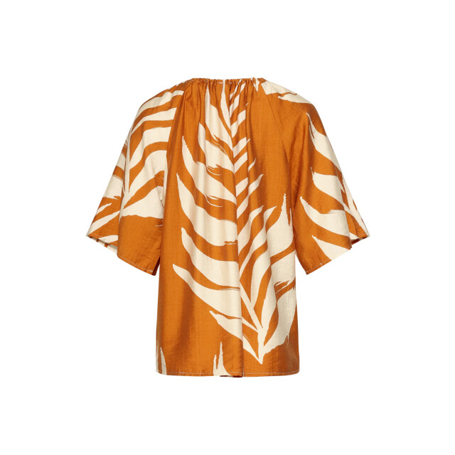 Smashed Lemon Tuniek top met blad print en strikdetail in oker geel | 8718679005043 large