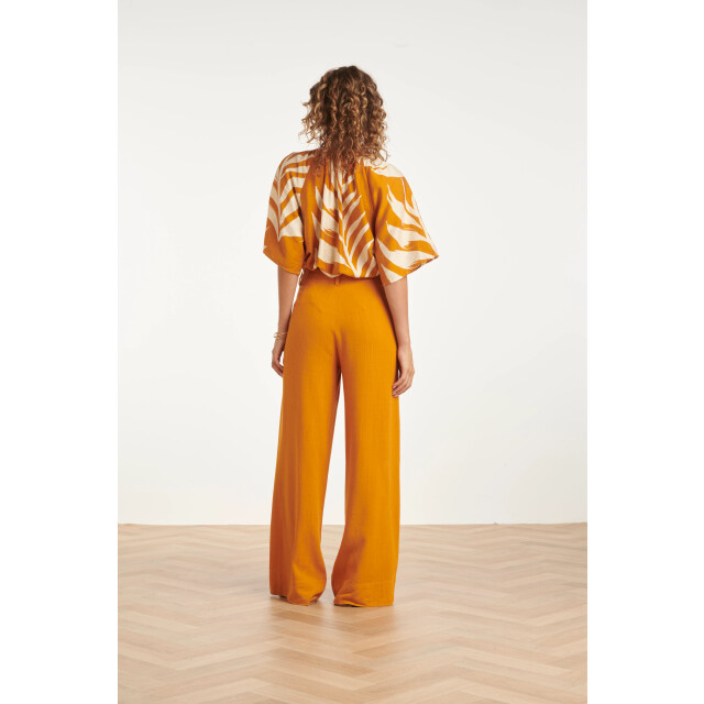 Smashed Lemon Tuniek top met blad print en strikdetail in oker geel | 8718679005043 large