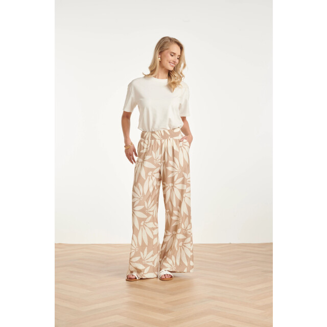 Smashed Lemon Wide leg pantalon met bloemprint beige/wit | 8718679002400 large