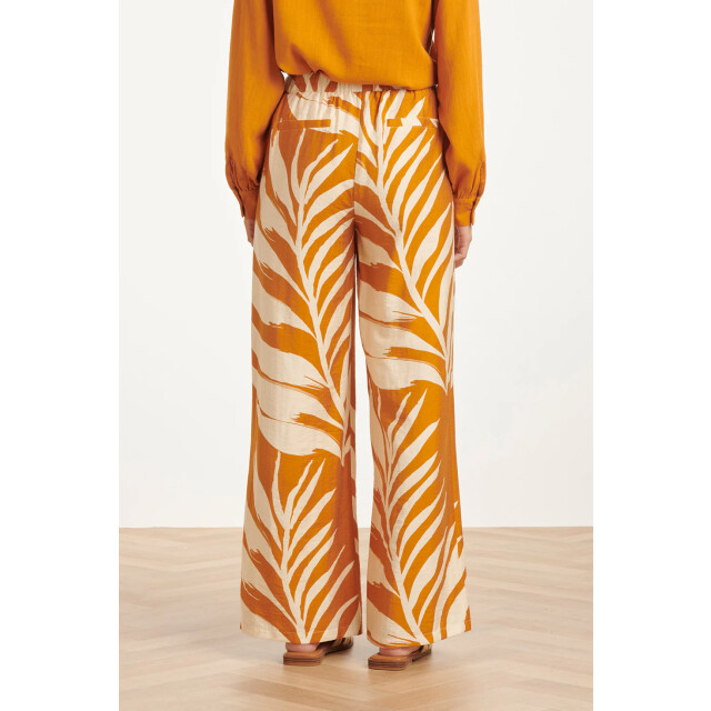 Smashed Lemon Wijde pantalon met botanische blad print oker geel | 8718679004961 large