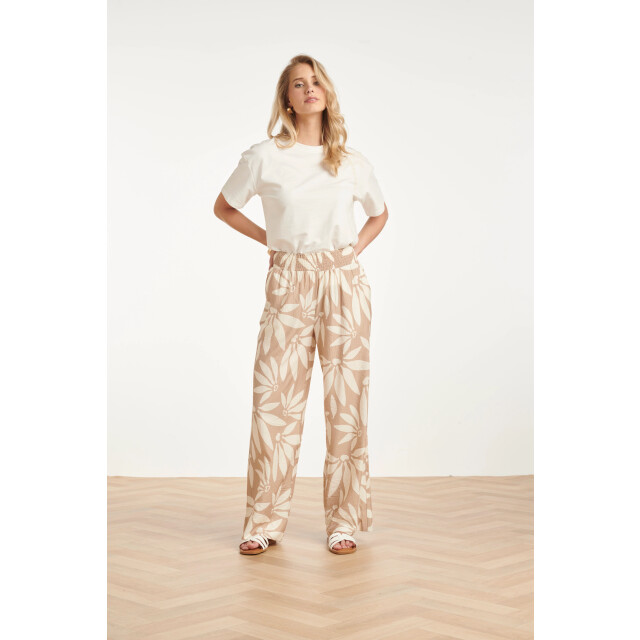 Smashed Lemon Wide leg pantalon met bloemprint beige/wit | 8718679002400 large