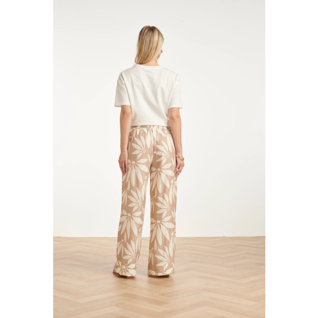 Smashed Lemon Wide leg pantalon met bloemprint beige/wit | 8718679002400 large