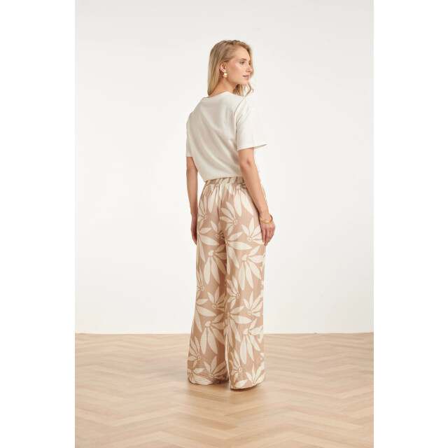 Smashed Lemon Wide leg pantalon met bloemprint beige/wit | 8718679002400 large