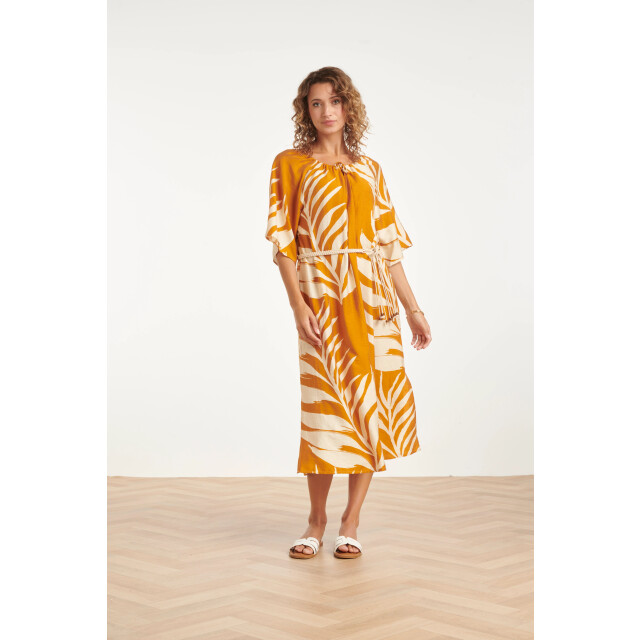 Smashed Lemon Tuniek jurk met tropische blad print in oker geel | 8718679005128 large