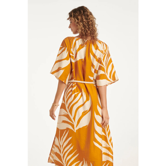 Smashed Lemon Tuniek jurk met tropische blad print in oker geel | 8718679005128 large