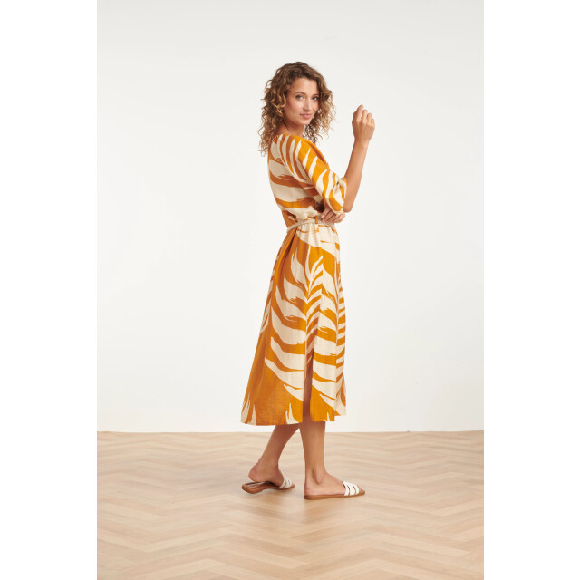 Smashed Lemon Tuniek jurk met tropische blad print in oker geel | 8718679005128 large