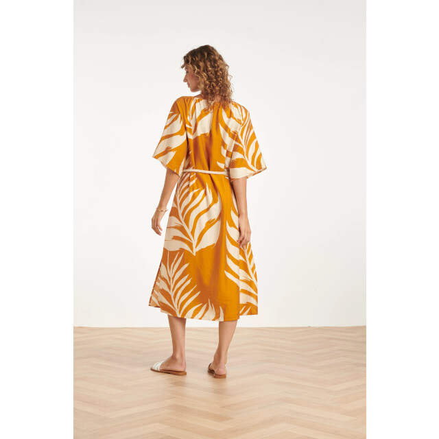 Smashed Lemon Tuniek jurk met tropische blad print in oker geel | 8718679005128 large