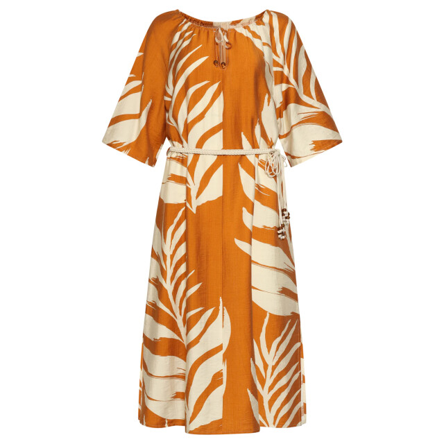 Smashed Lemon Tuniek jurk met tropische blad print in oker geel | 8718679005128 large
