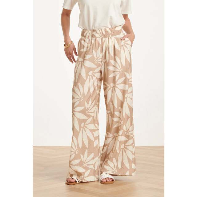 Smashed Lemon Wide leg pantalon met bloemprint beige/wit | 8718679002400 large