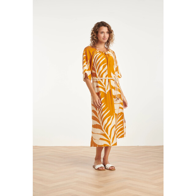Smashed Lemon Tuniek jurk met tropische blad print in oker geel | 8718679005128 large