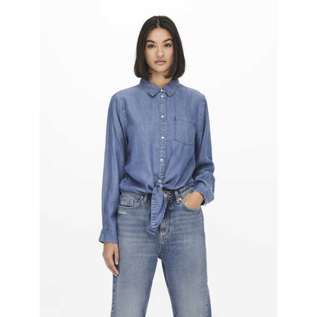 Jacqueline de Yong jasper l/s knot shirt wvn 15252957 medium blue denim 06615.265.0156 large