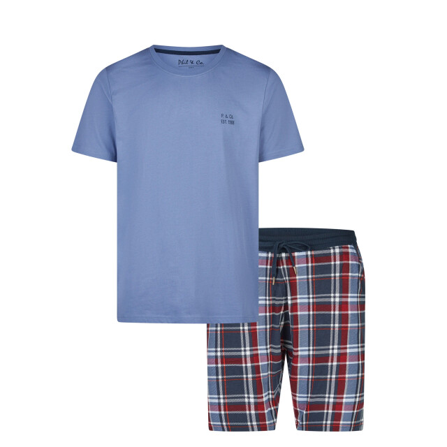Phil & Co Essential shortama heren korte pyjama set blauw/geruit PH-851-4+852-4 large