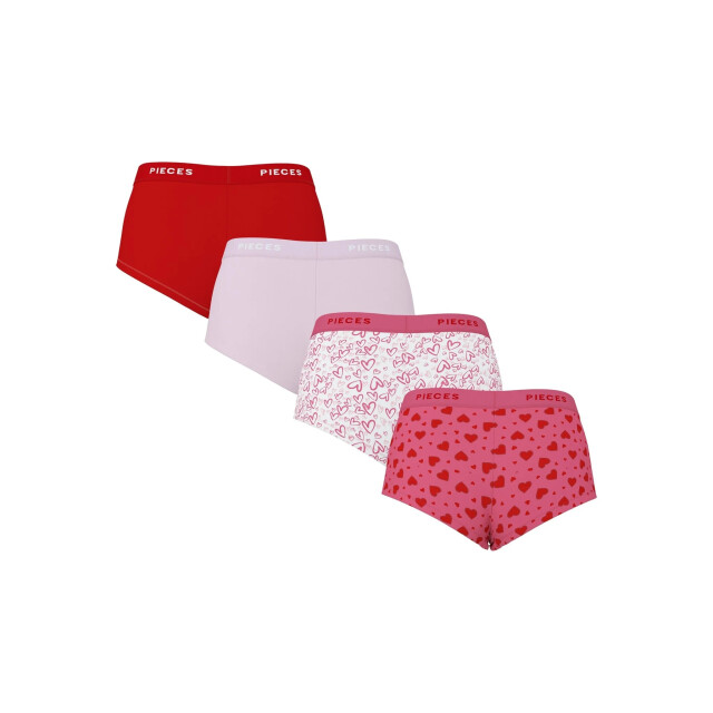 Pieces Dames hipster pclogo 4-pack rood/roze hartjes print 17156060-Fruit Dove Hearts large