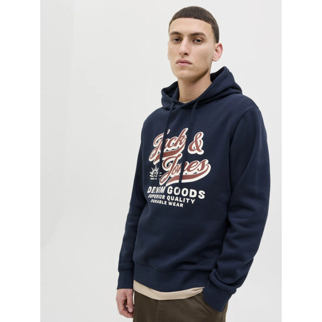 Jack & Jones Heren hoodie jjelogo logo print donker 12279649-Sky Captain large