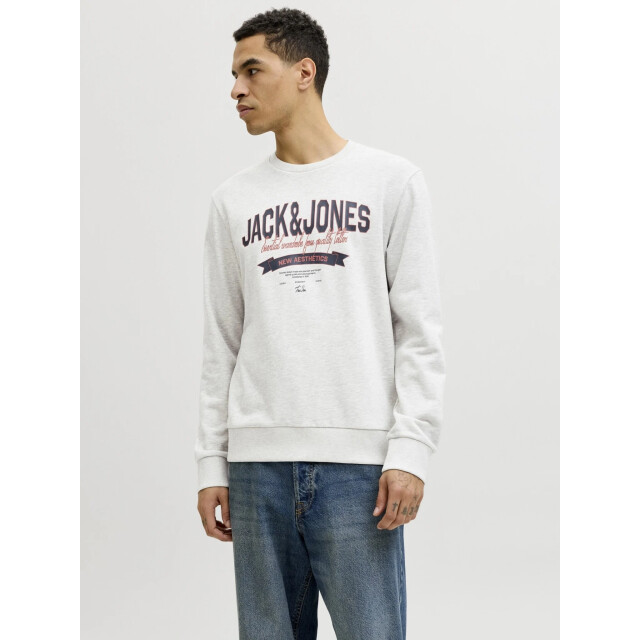 Jack & Jones Heren trui jjelogo sweatshirt logo print 12288925-White Melange large