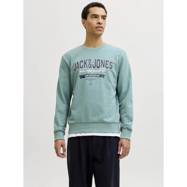 Jack & Jones Heren trui jjelogo sweatshirt logo print turquoise 12288925-Mineral Blue large