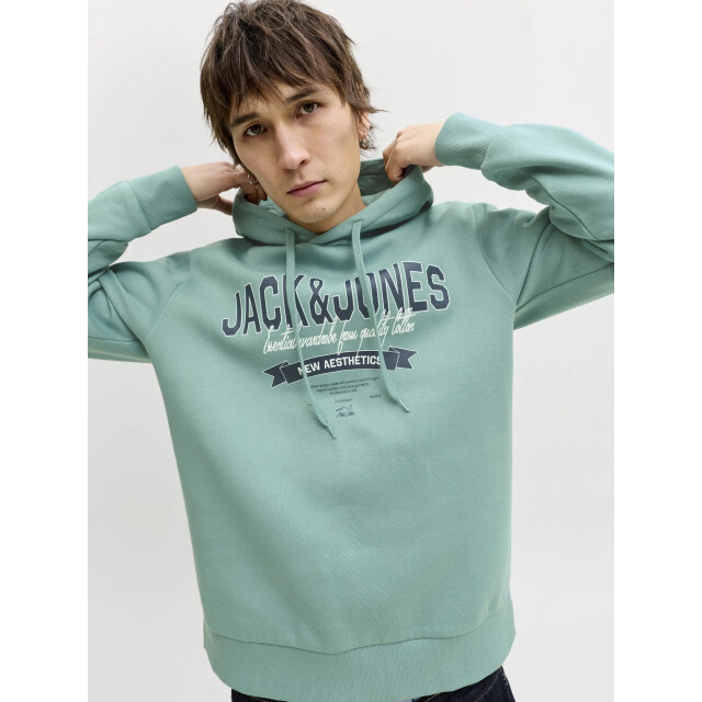 Jack & Jones Heren hoodie jjelogo logo print turquoise 12279649-Mineral Blue large