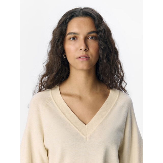 Object objthess 2/4 lo v-neck knit top noo 23045806 sandshell 06712.180.0148 large