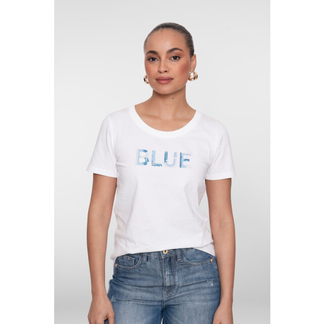 Geisha t-shirt blue sequences 62136-41 10 off-white/blue 06011.112.0243 large