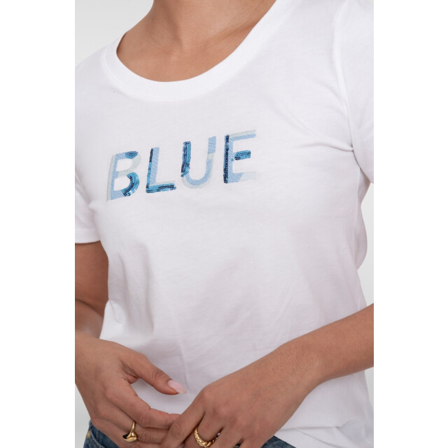 Geisha t-shirt blue sequences 62136-41 10 off-white/blue 06011.112.0243 large