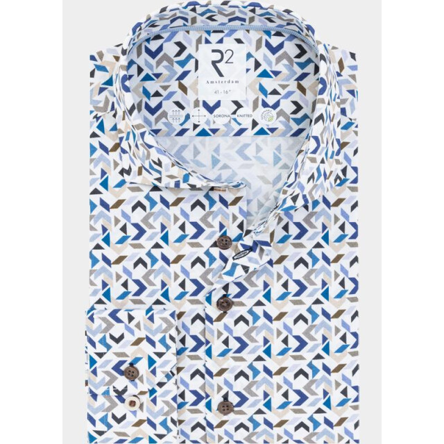 R2 Amsterdam Overhemd extra lange mouw blue beige graphic print cott 132.wsp.xls.002/014 203690 large