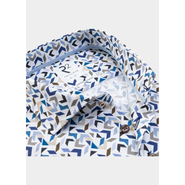 R2 Amsterdam Overhemd extra lange mouw blue beige graphic print cott 132.wsp.xls.002/014 203690 large