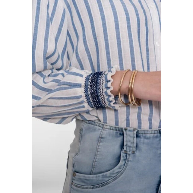 Geisha 63130-99 010 blouse striped embroiderd cuffs off-white/blue 63130-99 010 large