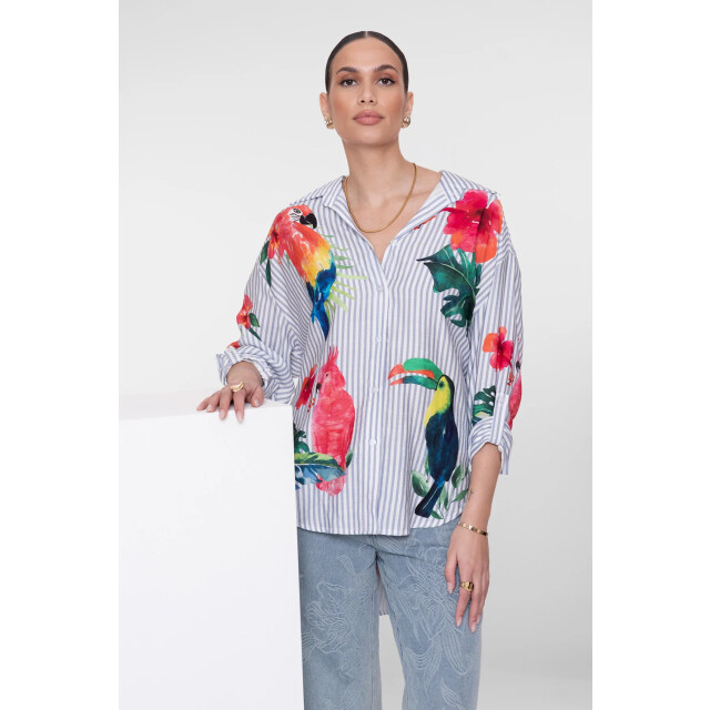 Geisha 63162-70 blouse stripes & birds 63162-70 Blouse stripes & birds large