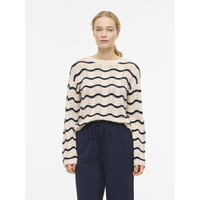 Vila Viwave o-neck ls pointelle knit top-noos ecru dessin 4219.08.0046 large