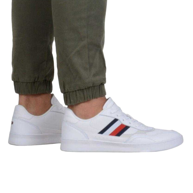 Tommy Hilfiger Heren retro streep leren cupsole schoenen UTPP11383_white large