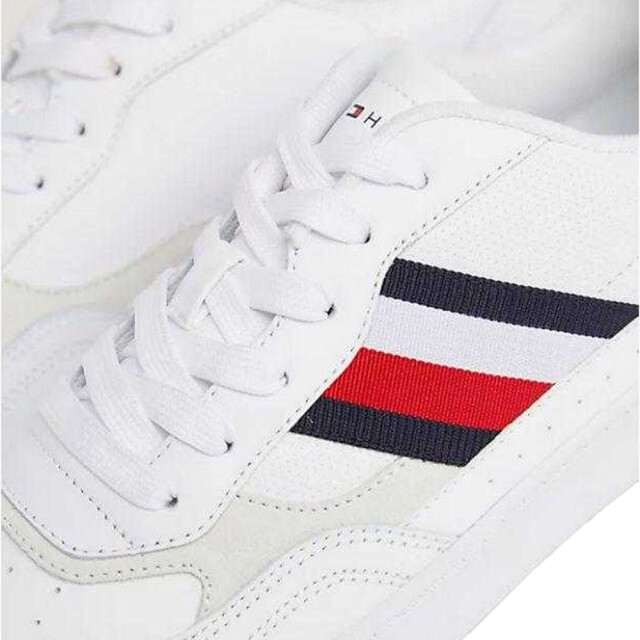 Tommy Hilfiger Heren retro streep leren cupsole schoenen UTPP11383_white large