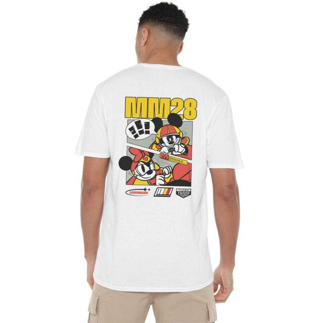 Disney Unisex volwassen mickey mouse strip rugprint racing t-shirt UTTV30492_white large