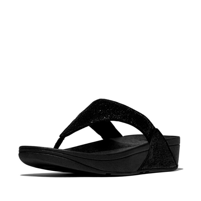 FitFlop Fitflop fitflop™ lulu crinkled-shimmer toe-post metallic black FitFlop FitFlop™ Lulu Crinkled-Shimmer Toe-Post Metallic Black large
