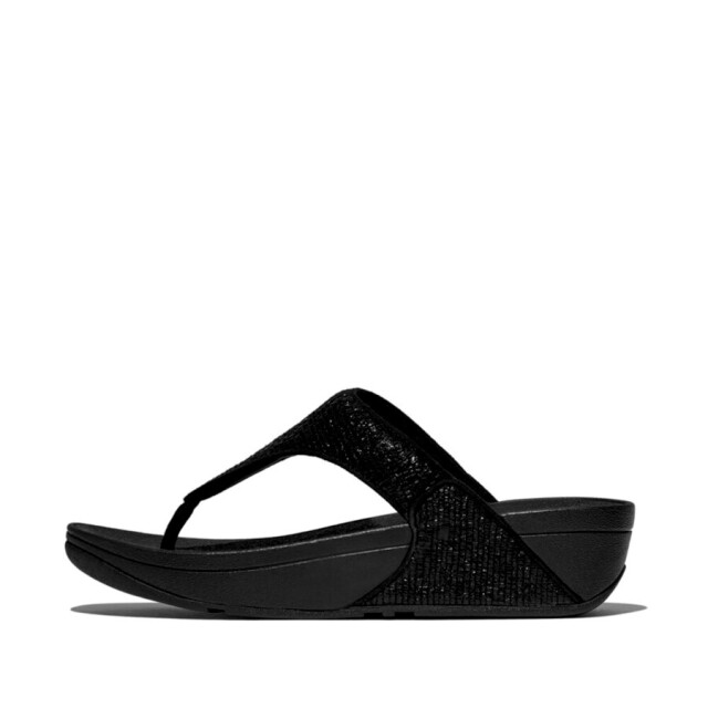 FitFlop Fitflop fitflop™ lulu crinkled-shimmer toe-post metallic black FitFlop FitFlop™ Lulu Crinkled-Shimmer Toe-Post Metallic Black large