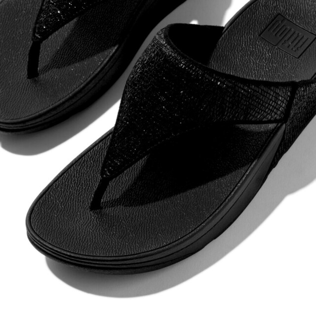 FitFlop Fitflop fitflop™ lulu crinkled-shimmer toe-post metallic black FitFlop FitFlop™ Lulu Crinkled-Shimmer Toe-Post Metallic Black large